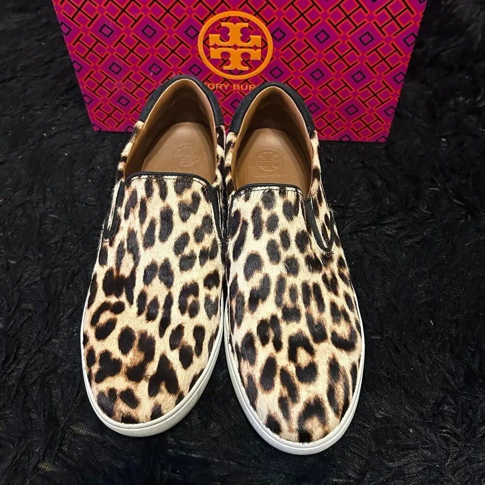 TORY BURCH TB animal print fur leather slip on shoes women’s 8